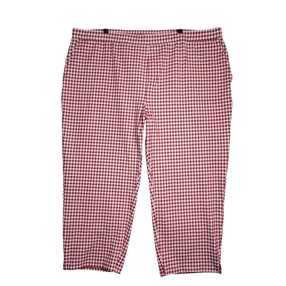 Susan Graver Weekend Gingham Cropped Pants Women 3X Red Premium Stretch Pull‎ On